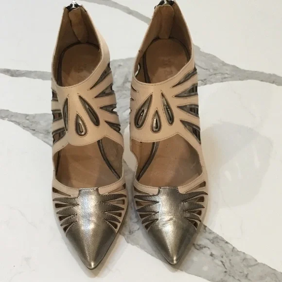 L.A.M.B Elegant Beige and Metallic Women's Heels - Picture 2 of 4